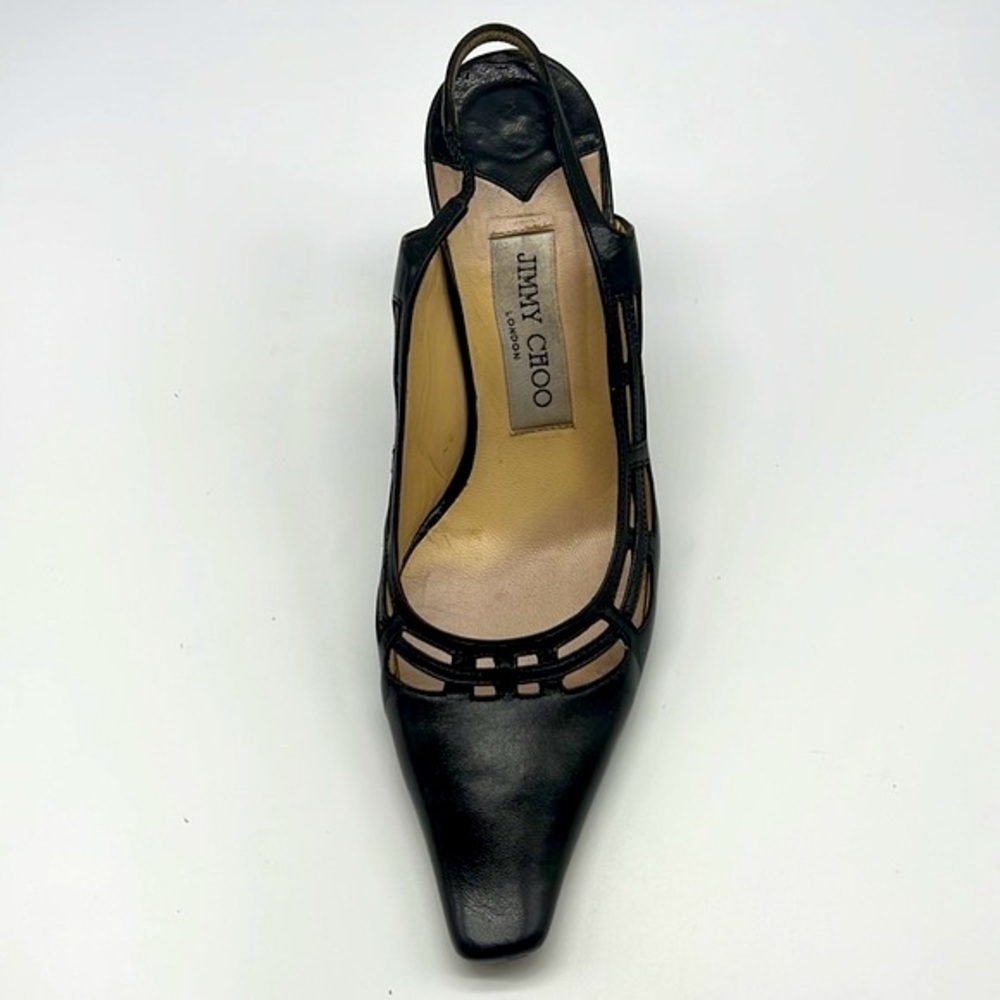 Jimmy Choo - Black Soft Leather Sling Back Cutout Square Toe Heels Size 36.5 - Picture 11 of 16